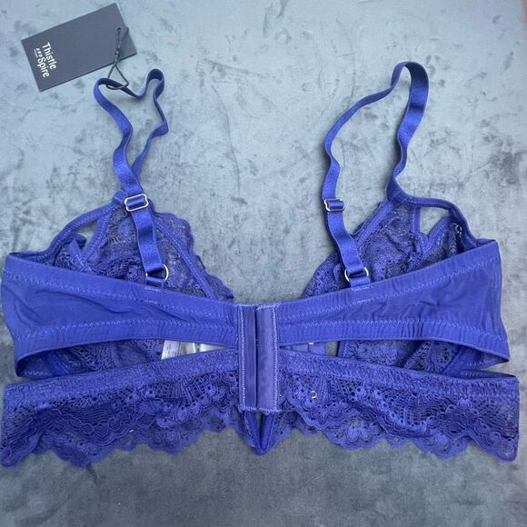 Thistle and Spire Kane Bra Womens 38D Navy Lace Cutouts V Wire Sheer Revolve - Picture 4 of 7